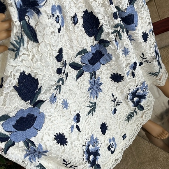 Brand New Tahari Cream Lace Dress w/ Embroidered Flowers Cris Cross Floral - Picture 5 of 16